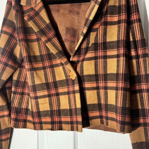 Tahari Plaid Rayon Long Sleeve Cropped Collared Blazer Jacket Size L - Picture 5 of 9